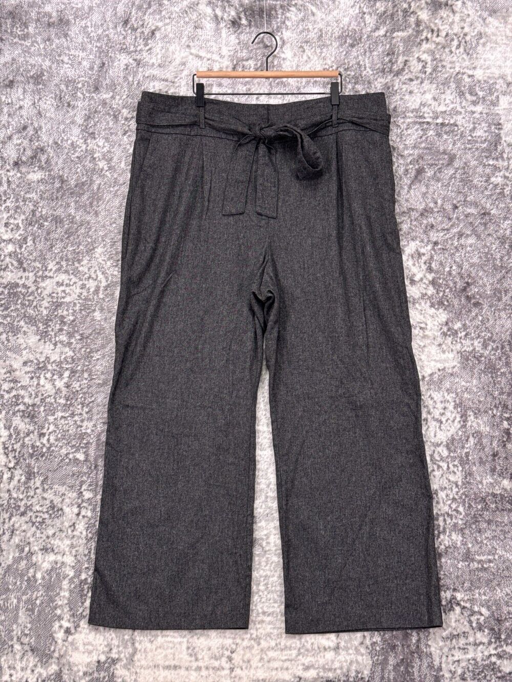 Boden Pants 20 / 22 Womens Tie Waist Wide Leg Gray Flannel Plus Size